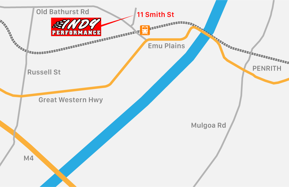 Map showing Indy Performance in relation to Penrith, M4 and Emu Plains